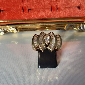 80's Style Gold-Tone Marquise Cubic Zirconia Statement Ring - Women Jewelry